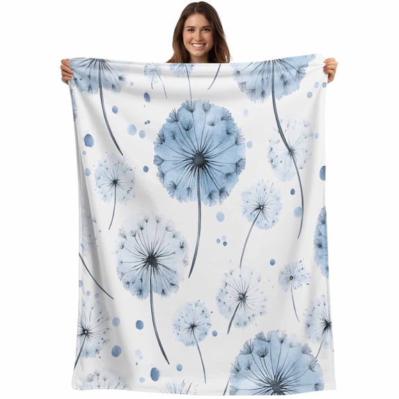 Blue Floral Spring Blanket Soft Cozy Warm Throw Blanket for Couch, Plush Fuzzy Flannel Fleece Blankets for Sofa, Summer Botanical Watercolor Bed Blankets Lightweight Gifts for Women, 50"x80"