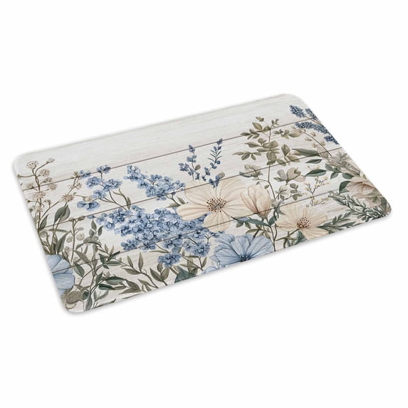 Blue Floral Spring Doormat Outdoor Entrance 20"x31.5", Summer Botanical Flower Vintage Absorb Moisture Dirt Door Mats, Non-Slip Rubber Backing Floor Mats Indoor, Low-Profile Front Door Rugs