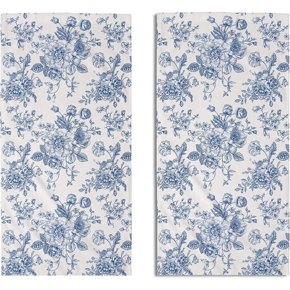 Blue Floral Spring Hand Towels for Bathroom Set of 2 Vintage Flowers Botanical Print Cream White Decorative Handtowels Soft Absorbent Seasonal Bath Towel for Home Guest Room Hotel Gym Spa