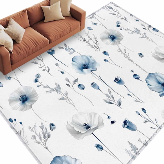 Fairview Spring Blue Rug Blue Floral Spring Large Area Rugs for Bedroom Living Room, Soft Non ...