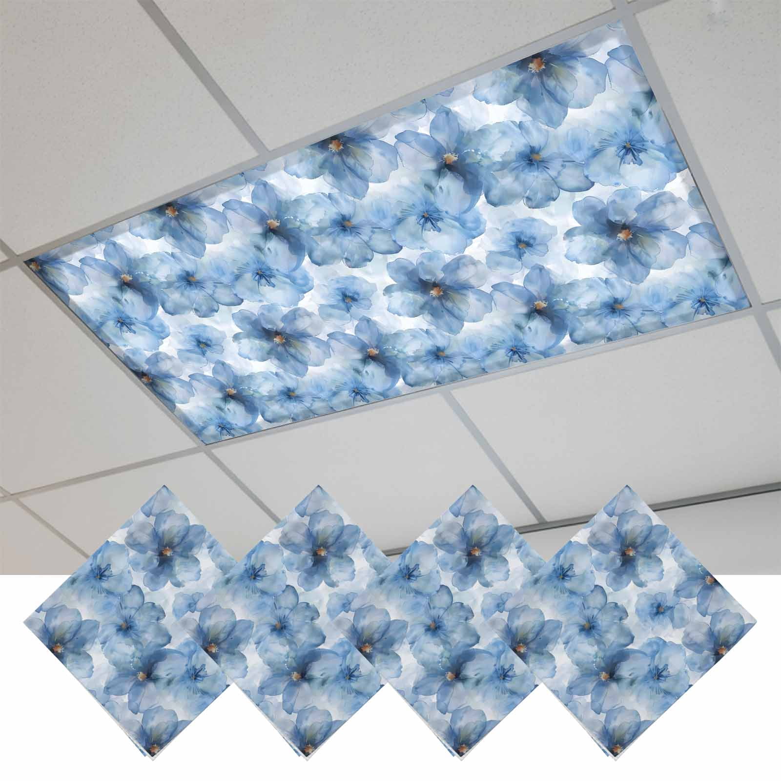 Blue Floral Spring Magnetic Fluorescent Light Covers for Ceiling Lights ...