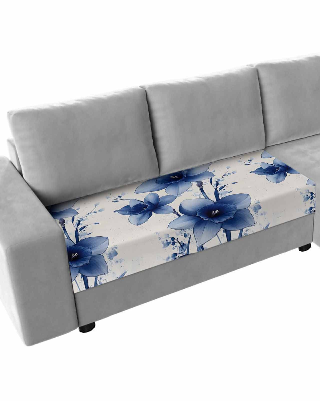 Blue Floral Panels Quilted Sofa Cover NCU0LDH736