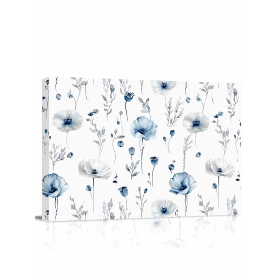 Blue Floral Spring Wall Art for Living Room, Canvas Picture Wall Decor for Bathroom Bedroom, Farmhouse Poppy Botanical Painting Artwork for Office Kitchen Hallway Dining Room Home Decorations 12"x16"