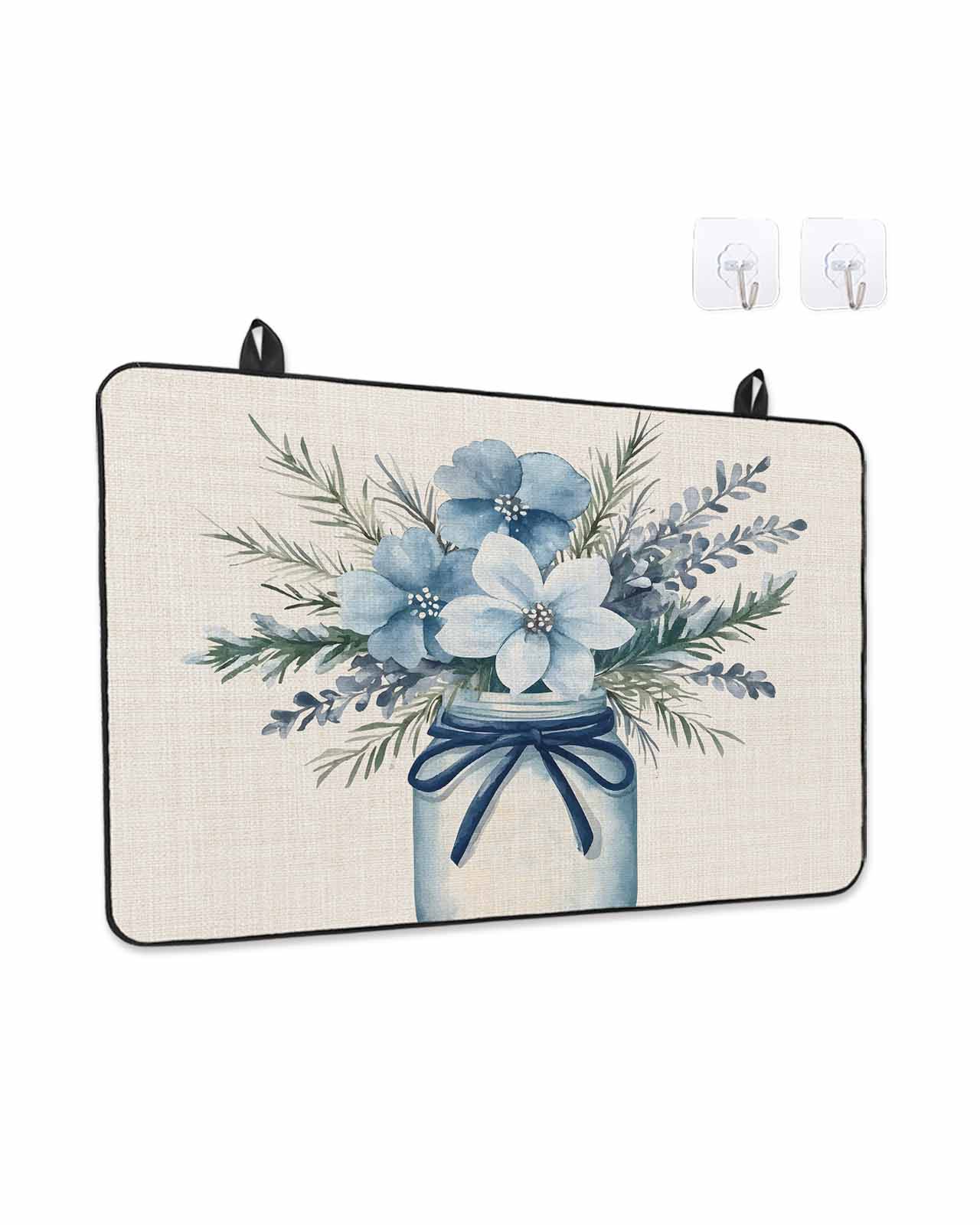 Blue Floral Stove Top Covers for Electric Stove, 28'x20'' Vintage Daisy in Vase Farmhouse Flower Summer Glass Ceramic Stove Cover Foldable Rubber Mat Heat Resistant Cooktop Protector for Kitchen