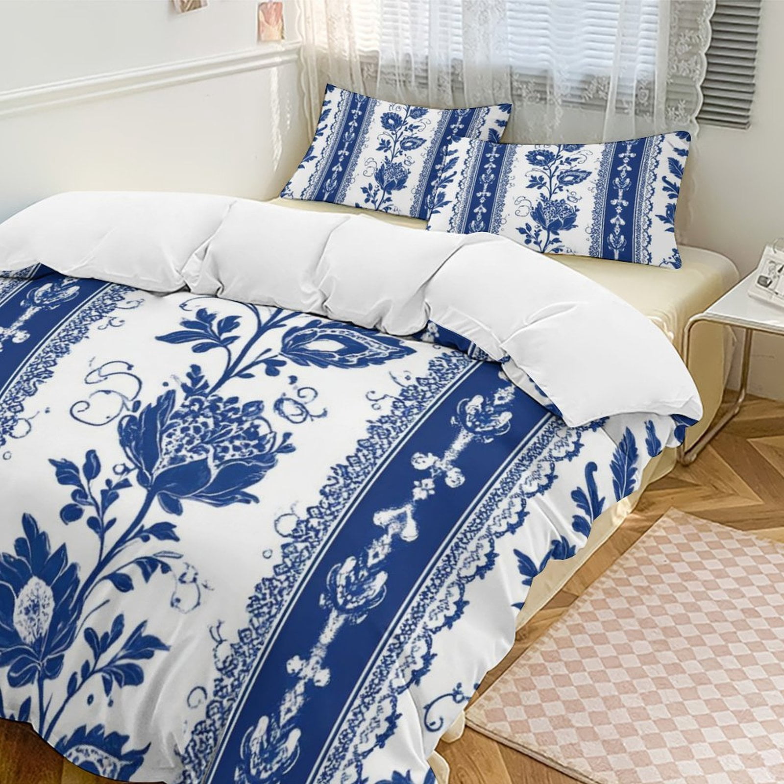 Blue Floral Stripe Pattern 3D Set Duvet Cover Quilt Cover Theme for ...