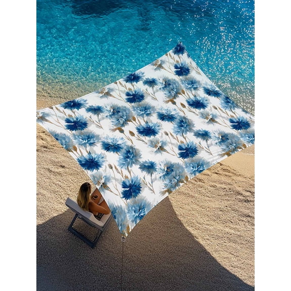Blue Floral Sun Shade Sail 6.5' x 10', Vintage Cornflower Leaf Retro Plant Art Farmhouse Rectangle Outdoor Sunshade Canopy, Waterproof UV Block Patio Covers for Garden Yard Beach