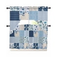 thumbnail image 1 of Blue Floral Swag Curtains for Living Room/Bedroom Windows, Spring Flowers Plants Patchwork Grid Bohemia Kitchen Curtains and Valances Set 36 Inch Length, Light Filtering Swags Valance Curtain Panels, 1 of 5