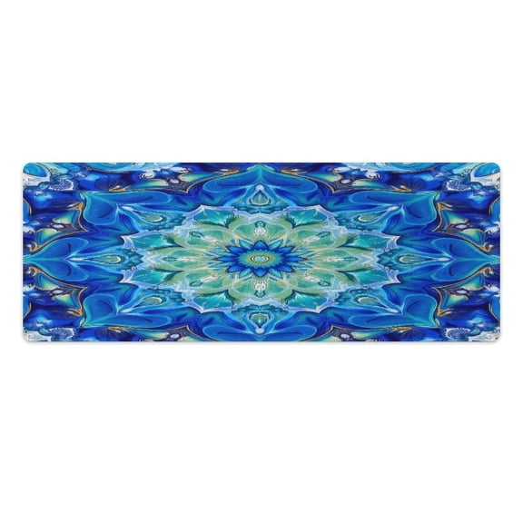 Blue Floral Symmetry 2 PCS Anti Fatigue Rugs Pvc Non Skid Waterproof Floor Mat Cushioned Comfort Standing Kitchen Mats for Floor