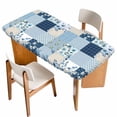 thumbnail image 1 of Blue Floral Table Cloths for 4 Foot Rectangle Tables, Spring Flowers Plants Patchwork Grid Bohemia Patio Waterproof Elastic Fitted Tablecloths, Washable Rectangular Table Cover for Camping, 1 of 8