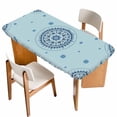 thumbnail image 1 of Blue Floral Table Cloths for 5 Foot Rectangle Tables, Farmhouse Abstract Country Flowers Art Patio Waterproof Elastic Fitted Tablecloths, Washable Rectangular Table Cover for Camping, 1 of 8