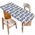 thumbnail image 1 of Blue Floral Table Cloths for 8 Foot Rectangle Tables, Abstract Watercolor Flower Leaf Plant Patio Waterproof Elastic Fitted Tablecloths, Washable Rectangular Table Cover for Camping, 1 of 8