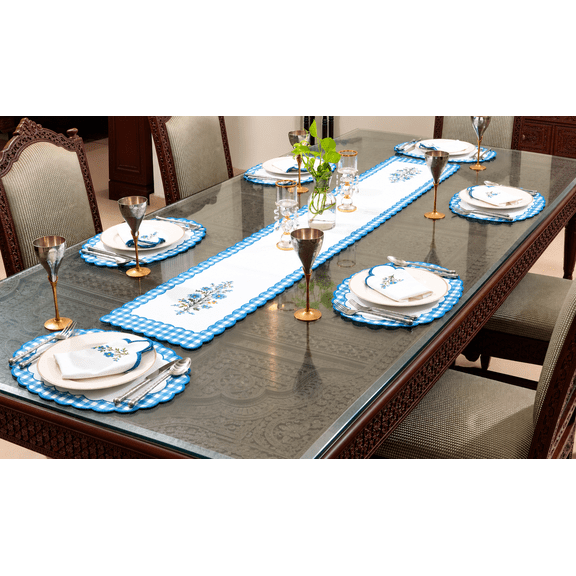 MYOON Blue Floral Table Linen Set of 13( 6 Napkins, 6 Placemats, 1 Table Runner)