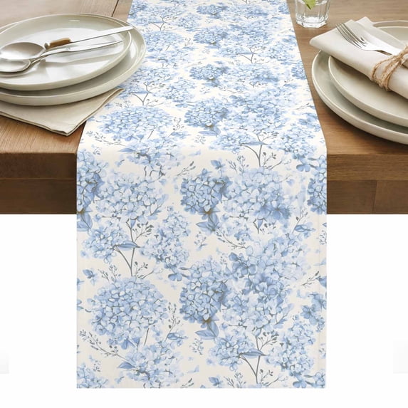 Blue Floral Table Runner - 36 Inch Long, Kitchen Dining Table Runner Dresser Scarves, Garden Petals Flower Botanical Tree Branch Farmhouse Decor for Coffee Tables Wedding Party Banquet