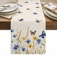 thumbnail image 1 of Blue Floral Table Runner - 48 Inch Long, Kitchen Dining Table Runner Dresser Scarves, Yellow Flower Butterflies Country Plant Farmhouse Decor for Coffee Tables Wedding Party Banquet, 1 of 8
