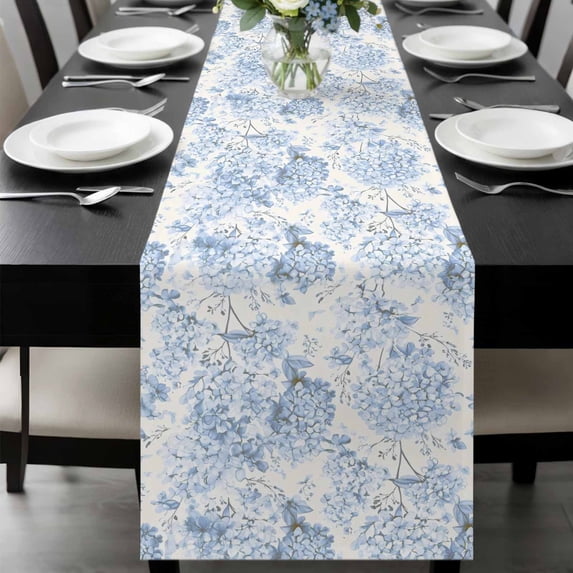 Blue Floral Table Runner 72 Inches Long, Garden Petals Flower Botanical Tree Branch Kitchen Coffee Dining Table Decoration for Home Party Birthday Wedding Home Decor 16x72 Inches