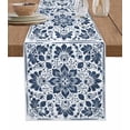 thumbnail image 1 of Blue Floral Table Runner Ethnic Boho Botanical Geometric Art Tablerunners 13 x 90 Inch, Table Decorations Tabletop Scarf for Summer Gathering Holiday Farmhouse Kitchen Dining Decor, 1 of 6