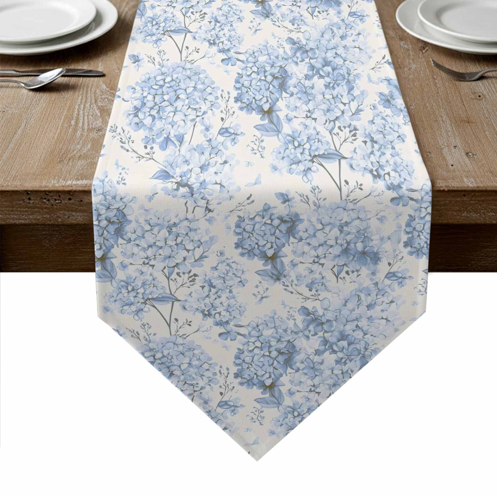 Blue Floral Table Runner Linen Burlap Table Runner 90 Inches Long ...
