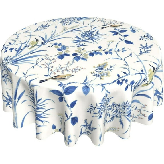 Blue Floral Tablecloth 60 Inch Round Wrinkle Free Flower Tablecloth Suitable for Kitchen Decorantion/Indoor and Outdoor Dining Table/Party/Picnic