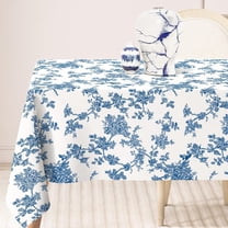 Blue Floral Tablecloth 60 x 102 Inch Vintage Chinoiserie Flower Fabric Table Cover for Spring Picnic Home Kitchen Dining Table