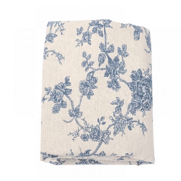 Blue Floral Tablecloth, Linen Fabric Table Cover with Navy Damask Pattern, Washable Table Nappe for Dining Table, Coffee Table, Desk, Indoor and Outdoor Use