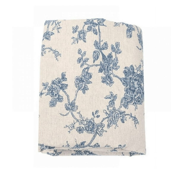 Blue Floral Tablecloth, Linen Fabric Table Nappe, Navy Damask Pattern Rose Design, Washable Table Cover for Dinner Coffee Book Desk, Indoor Outdoor Picnic Decor