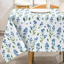 Blue Floral Tablecloth Rectangle Watercolor Flower Fabric Table Cloth Washable Forget-Me-Not Myosotis Sylvatica Table Cover for Picnic Home Kitchen Dining Table Decoration, 60 x 102 Inch