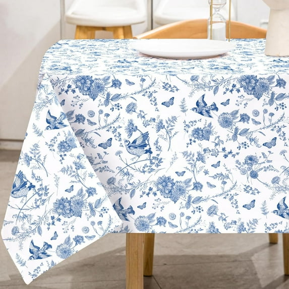 Blue Floral Tablecloth Vintage Flower Reusable Fabric Table Cloth 60 x 102 inch Waterproof Chinoiserie Hydrangea Branch Rectangle Tables Cover for Holiday Picnic Dinner Table Decor