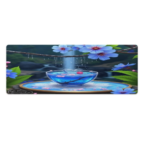 Blue Floral Tea Cup Garden 2 PCS Anti Fatigue Rugs Pvc Non Skid Waterproof Floor Mat Cushioned Comfort Standing Kitchen Mats for Floor