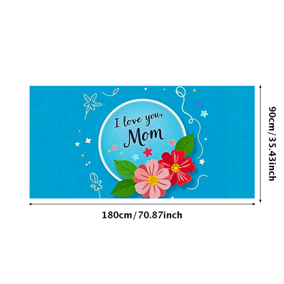 Blue Floral Themed Background Banner with I love you Mom Message for Mother's Day Party Decorations Backdrop Photo Props Party Supplies Photography Decor