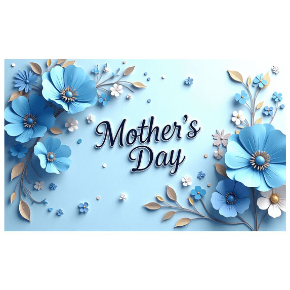 Blue Floral Themed Mother's Day Banner Background Party Decors Photography Props Family Gathering Home Decoration Celebration Supplies
