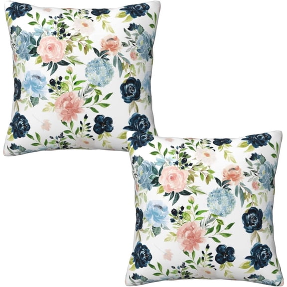 Blue Floral Throw Pillow Covers 18 X 18 Inch Set of 2 Spring Summer Decorative Pillow Cases Cushion Covers for Sofa Couch Car Bedroom Home Decor
