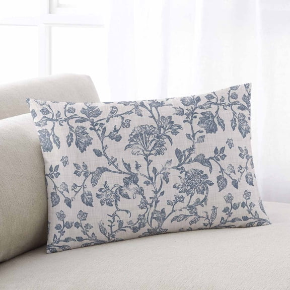 Blue Floral Throw Pillow Covers, Farmhouse Vintage Flower Leaf Botanical Soft Breathable Pillow Cases with Invisible Zipper for Sleeping, Toddler Pillowcases for Couch Bed Sofa Chair 12x20 Inches