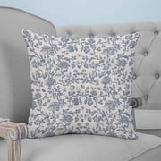 Blue Floral Throw Pillow Covers, Soft Pillowcases with Invisible Zipper, Farmhouse Vintage Flower Leaf Botanical Decorative Square Pillow Cushion Covers for Living Room Couch Sofa Bed 24x24 Inches