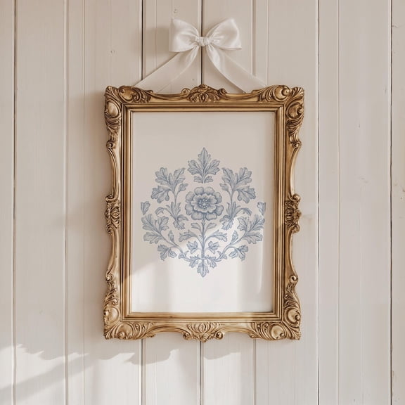 Blue Floral Toile Print, Vintage Chinoiserie Wall Art Home Decor UNFRAMED Poster, Wall Art for Decor, Present, 8x12