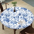 thumbnail image 1 of Blue Floral Toile Round Tablecloth – Fitted Circle Table Cover with Elastic Edge, Waterproof & Washable Polyester Table Cloth for 35" to 42" Indoor/Outdoor Tables, 1 of 4