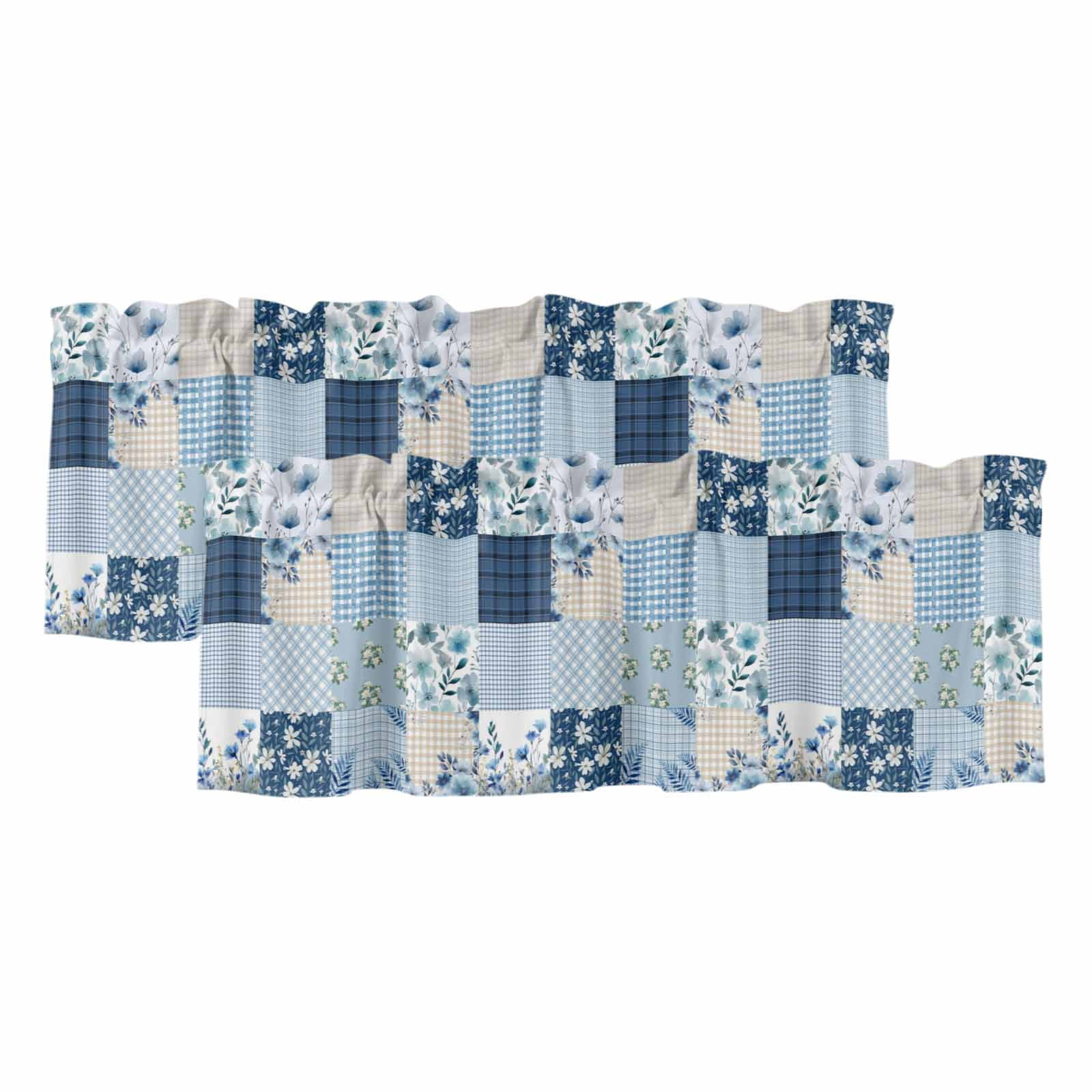 Blue Floral Valances for Windows, Decorative Rod Pocket Window Valance ...
