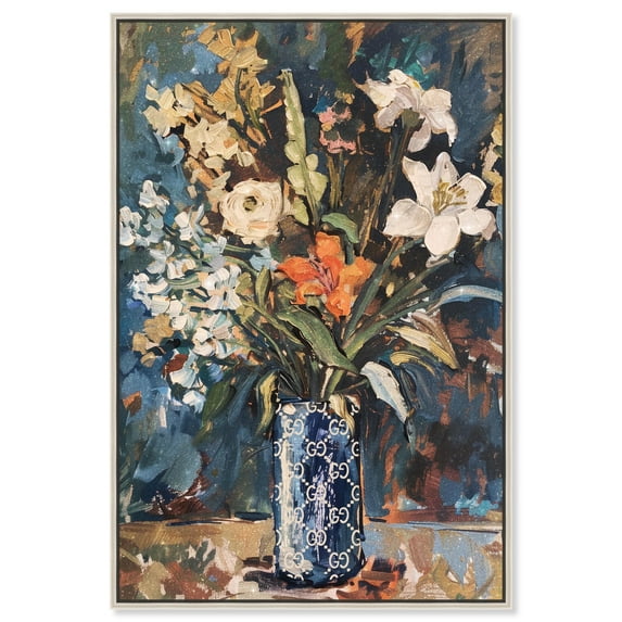 Blue Floral Vase Canvas Floral Vase Wall Art by Art Remedy, Silver Frame, 36" x 54"