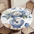 thumbnail image 1 of Blue Floral Vase Set Round Table Cover Kitchen Printed Waterproof Tablecloth Elastic Edged Tablecloth Fits Party Wedding Indoor Outdoor Tables, 1 of 8