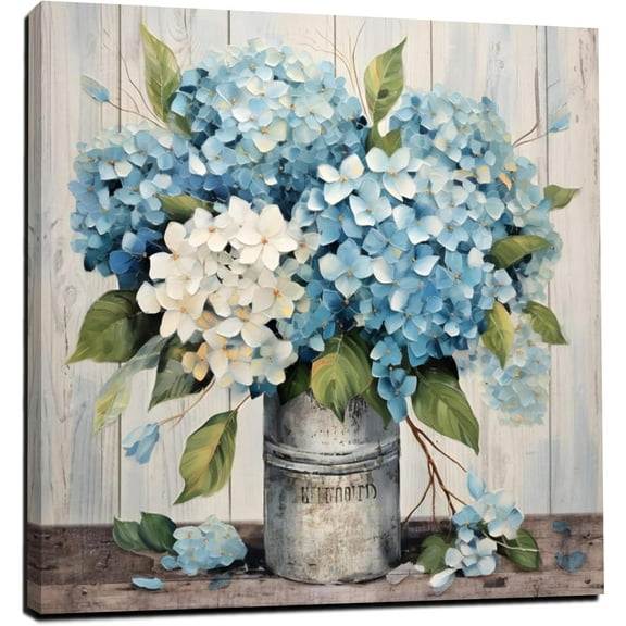 Blue Floral Wall Art Farmhouse Wall Decor Canvas Picture Print for Bathroom Bedroom Living Room Dining Room