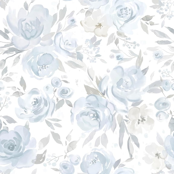Blue Floral Wallpaper Peel and Stick Wallpaper Flower Contact Paper Rose Removable Self-Adhesive Wall Paper for Cabinets Bedroom Bathroom Stick on Walls Papel Tapiz para Pared 17.3''x78.7''