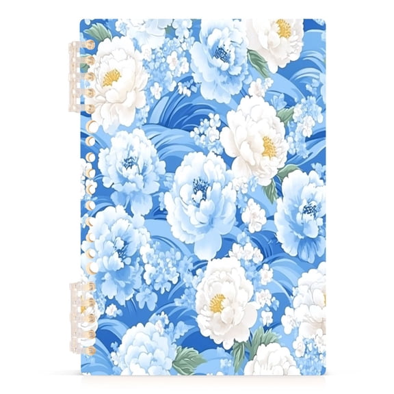 Blue Floral Waves A5 8.3x5.7in PP Notebook, Adjustable Rings, 60 Sheets, Diary or Journey Note