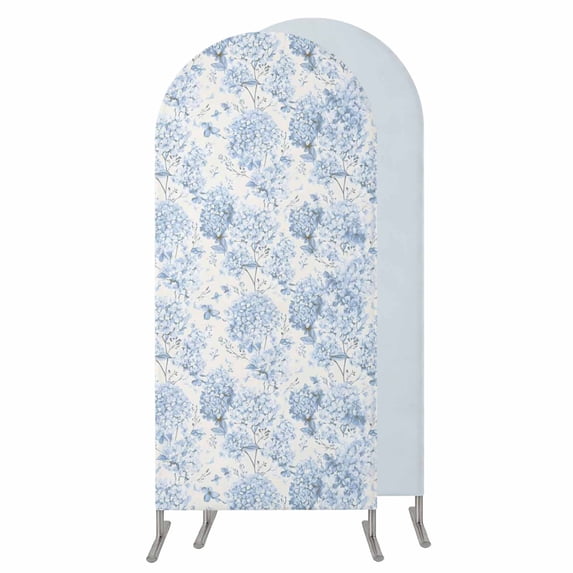 Blue Floral Wedding Arch Cover,Stretchy Spandex Arch Backdrop Stand Covers 5 FT,Garden Petals Flower Botanical Tree Branch Round Top Arched Backdrop Cover for Birthday Party Ceremony Baby Shower