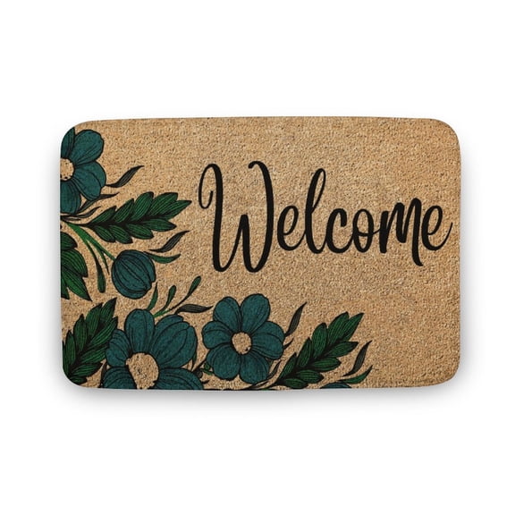 Blue Floral Welcome Door Mat,Flower Theme Doormat,Spring Decor Housewarming Gift,Front Door Mat,Closing Gift,Welcome Doormat,Home Decor,Front Back Door Mat,Coral Velvet Rug 16”x24”