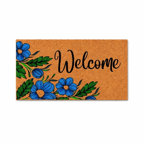 Welcome Floral Doormat, Decorative Entryway Door Mat, Indoor Outdoor Front Porch Mat (24x48 inches) WoodByStu 1654