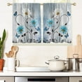 thumbnail image 1 of Blue Floral Window Curtains for Kitchen Rustic Abstract Daisy Flowers Butterfly White Small Short Home Living Room Bedroom Bathroom Drapes Treatment Tiers Fabric 1 Pair, 27.5" W x 45" L, Retro, 1 of 6