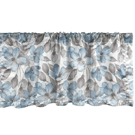 Blue Floral Window Valance, Nostalgic Little Delicate Petals of Wild Garden Flowers and Leaves, Curtain Valance for Kitchen Bedroom with Rod Pocket, 54" X 18", Taupe and Off White, by Ambesonne