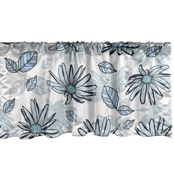 Blue Floral Window Valance, Romantic Pastel Summer Themed Pattern of Flowers in Soft Sky Colors, Curtain Valance for Kitchen Bedroom with Rod Pocket, 54" X 18", Pale Blue Off White, by Ambesonne