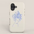 Line Shell Blue Blue Floral Woman Line Art Tough Phone Case for Apple iPhone Series ...