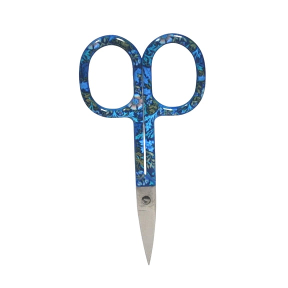 Blue Floral Woodblock 3-1/2 Inch Embroidery Scissors