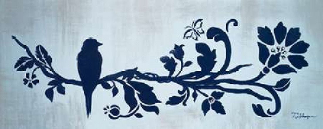 Blue Floral and Bird II Canvas Art - Tiffany Hakimipour (24 x 48)